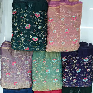 Tela Georgette Bordada, Transpirable, Antiestática, Resistente al Plumón, Diseño Floral Jacquard, Peso Medio para Bodas/Ocasiones Especiales - Product Image 1