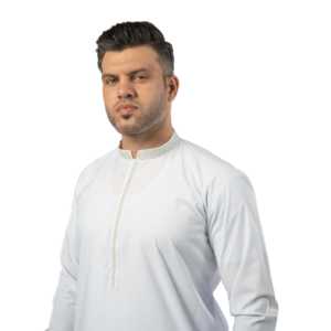 Shalwar pour homme E-29 à manches longues, 100% coton popeline, blanc, anti-rides - Product Image 2