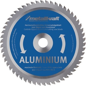 METALLKRAFT Hoja de sierra circular de metal de 355 mm, 2.4 mm de ancho, para aluminio, 80 dientes, diámetro del orificio de 25.4 mm con punta de carburo, para manualidades - Product Image 1