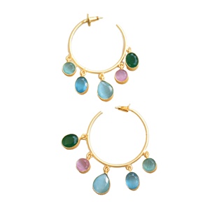 Pendientes Artesanales con Piedras Preciosas Pulimentadas, Recubrimiento Dorado Brillante y Joyería de Alta Calidad - Product Image 2