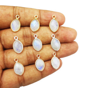 Pierre de lune arc-en-ciel en forme de Marquise, Vermeil à facettes en argent Sterling 925, pendentif de lunette Marquise, breloques de pierre de naissance - Product Image 1