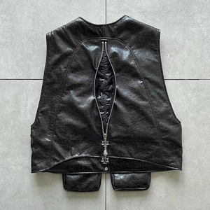 Gilet en cuir véritable pour homme de qualité supérieure, chaud et imperméable pour l'automne et l'hiver, avec un design sans manches et une décoration de poche - Product Image 1