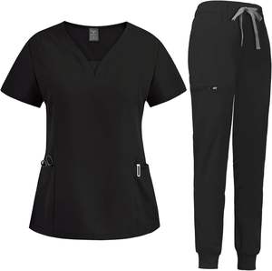 Costumes de gommage confortables en coton de couleur noire Ensembles uniformes d'infirmières d'hôpital médical Vente en gros Médecins Infirmières Logo personnalisé disponible - Product Image 1