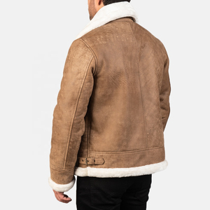 Premium Shearling Fur <b>Leather</b> <b>Jacket</b>, ultra soft original Premium <b>Men's</b> Beige <b>Leather</b> Aviator Bomber <b>Jacket</b> Warm Sherpa Winter - Product Image 3
