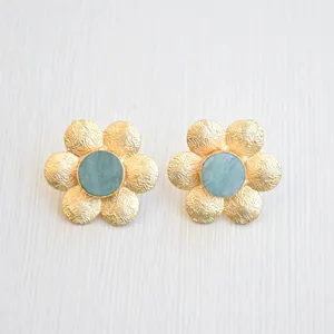 Amazonite Floral Banhado A Ouro Brinco Stud Artesanal Moda Jóias Natural gemstone Brinco Minimalista Brincos Fabricante