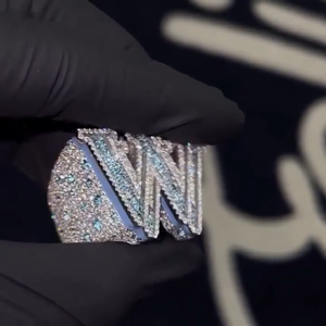 แหวนเงินแท้ 925 ประดับเพชรโมอิสซาไนต์ VVS รูปตัวอักษร B แบบ Iced Out ดีไซน์หรูหรา ระยิบระยับ สไตล์ Drip สำหรับผู้ชายและผู้หญิง - Product Image 4
