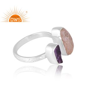 Bague en argent sterling 925 avec quartz rose naturel et améthyste, dernière vente, fabricant de bijoux personnalisés - Product Image 4
