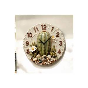 Colorful Cactus Plant Patterned <b>Wooden</b> Silent Table <b>Wall</b> <b>Clock</b> 50cm Perfect Gift Idea - Product Image 5