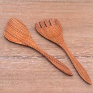 Ensemble de serveurs à salade et de cuillères en bois d'acacia, écologiques, compatibles lave-vaisselle, pour hôtels, maisons et restaurants - Product Image 1