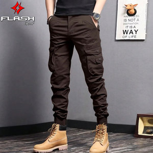 กางเกงเดินป่าผ้าลูกฟูกสำหรับผู้ชาย, กางเกงคาราบิเนอร์กันน้ำน้ำหนักเบาแห้งเร็วตั้งแคมป์8กระเป๋ากลางแจ้ง - Product Image 1