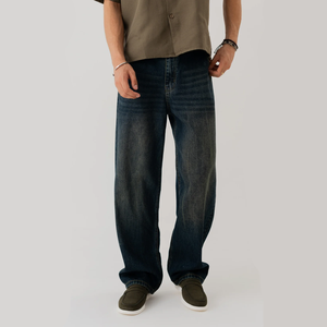 LOW MOQ Alta calidad Custom Denim Mid Wash Vintage Baggy Jeans Hombres Pantalones vaqueros acampanados sueltos para hombres - Product Image 1