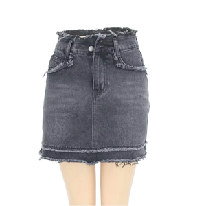 กระโปรงยีนส์สั้นมีซิปกระดุมสีดำสำหรับผู้หญิงมีโลโก้เอวสไตล์ผ้ายีนส์ Fabric-Y2K สไตล์ฤดูใบไม้ร่วงฤดูร้อนฤดูใบไม้ผลิ - Product Image 1