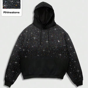 Sudadera con capucha para hombre de alta calidad con diseño callejero americano, decoración de diamantes de imitación, patrón sólido, todo el logotipo de diamantes de imitación en la parte delantera - Product Image 1