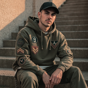 <b>Men</b> Pullover OEM Retro Hip Hop Streetwear Vintage Oversized Heavyweight Custom Applique Patch <b>Hoodie</b> - Product Image 1