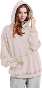 เสื้อมีฮู้ดผ้าฝ้ายสีทึบแนวย้อนยุคสี100% - Product Image 4