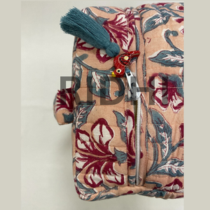 Peach Wine Quilted Cotton <b>Travel</b> <b>Toiletries</b> Handle <b>Bag</b> Handcrafted Eco Friendly Large Vintage Daily Shopping Greocery Everyday - Product Image 4