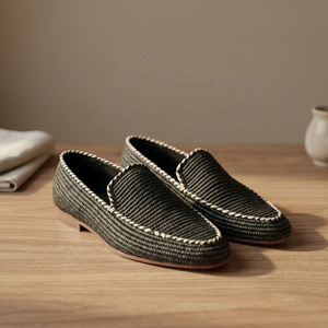 Mocassins en raphia rayés respirants Natural Beauty avec semelle extérieure en cuir véritable - Product Image 1