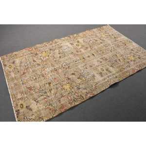 Vintage 3.9x6.8 ft Area Rug, Turkish Rug, <b>Brown</b> Floral Rug - Product Image 3