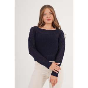 Blusa de Punto Azul Marino con Cuello Ancho, Estilo Casual, Venta al Por Mayor - Product Image 6