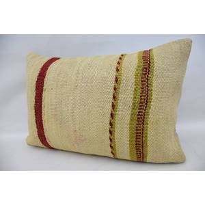 Luxury 16x24 Beige Kilim <b>Patchwork</b> Wool Pillow Woven Design with Vintage & Fluffy Floral Print Portable <b>Bedding</b> for Christmas - Product Image 3