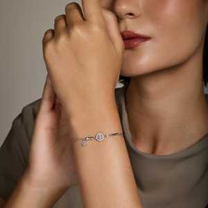 92.5 <b>Silver</b> <b>Bracelet</b> 191374 Rhodium & Gold Plated Ethnic Religious <b>Charm</b> with Face Key Pattern Featuring Diamond Zircon for Gift - Product Image 6