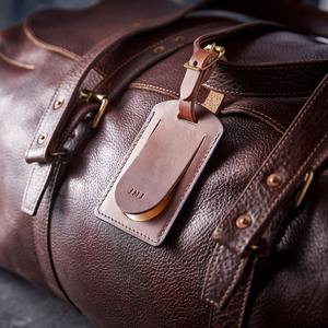 Etiqueta de Equipaje de Cuero con Iniciales Personalizadas e Inserto para Tarjeta, Estilo Tradicional con Solapa, Regalo de Viaje para Él, LLT-0022B - Product Image 4