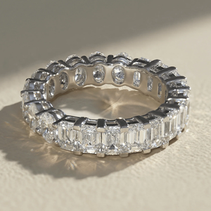 แหวนเพชรทรงมรกตและทรงรีแบบ Eternity Band ทองคำขาว/โรสโกลด์/เหลือง 18K แหวนเพชรเต็มวงแบบ Eternity  เพชรเพาะเลี้ยงสำหรับเจ้าสาว - Product Image 4