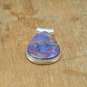 Pendentif en pierre précieuse turquoise cuivre violet naturel, pendentif en argent sterling 925 fait à la main, pendentif en pierre violette, pendentif turquoise, cadeau - Product Image 3