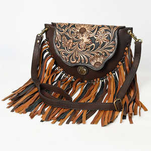 Bolso de piel de vaca genuino hecho a mano con flecos, bolso bohemio Vintage tallado Floral con herramientas, bolso de hombro occidental para mujer, Verano - Product Image 1