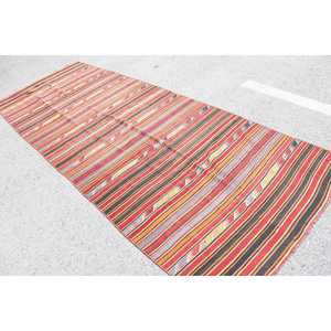 4.4x12.4 ft Vintage <b>Runner</b> Rug, Turkish <b>Red</b> Ikat Rug - Product Image 4