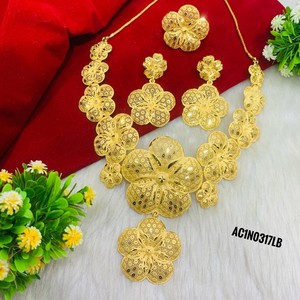 Luxury Flower Design African Jewelry Set 24K Gold Plated Nigerian Bridal <b>Necklace</b> with Earrings & <b>Ring</b> Fashion <b>Necklace</b> - Product Image 2