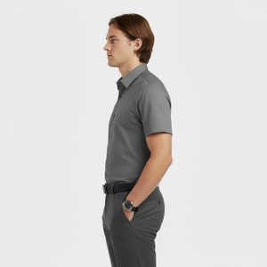 Chemise habillée à manches courtes ajustée en popeline unie personnalisée pour homme - Product Image 4