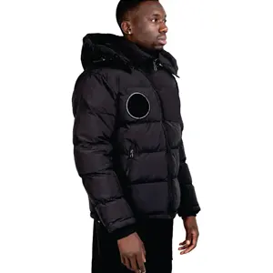 Men's Black Full-Print Winter Down Jacket North Custom Logo Stand-Up Collar Jacket Face Men's Thickened Puffer Jacket