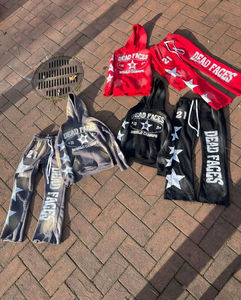 Precio razonable algodón desgastado parche bordado ácido lavado apliques Zip Hoodie Joggers hombres acampanados pantalones de chándal - Product Image 4