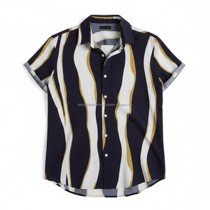 เสื้อเชิ้ตฮาวายลายคลื่นแนวตั้ง แขนสั้น ผ้าเนื้อนุ่ม ระบายอากาศได้ดี คุณภาพสูง เหมาะสำหรับวันหยุดฤดูร้อน เสื้อผ้าผู้ชาย - Product Image 1