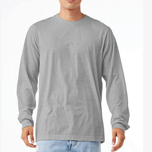 mens heather grey <b>plain</b> solid blank casual <b>long</b> <b>sleeve</b> tshirt crewneck basic tee <b>top</b> - Product Image 6