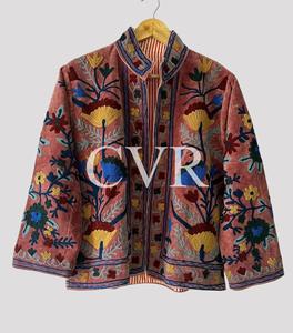 Abrigo de terciopelo floral bordado a mano con cuello mandarín, manga larga, talla grande, ropa de abrigo de otoño para mujer, estilo bohemio - Product Image 4