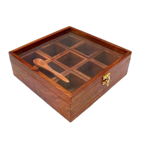 Boîte à épices en bois personnalisée OEM avec cuillère Boîte en bois massif faite à la main en bois à vendre par les exportateurs indiens