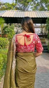 FANCY BANARASI SEDA ORO ZARI TEJIDO TRABAJO SAREE CON BLUSA DESCOSADA VINO - Product Image 2