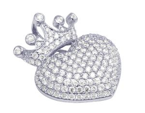 Diamant Moissanite de conception de couronne de haute qualité clouté en argent 925 pendentif coeur glacé pour hommes - Product Image 2