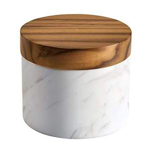 Sucrier en marbre blanc de qualité de luxe avec couvercle en bois meilleure qualité pour le stockage des aliments ménagers utilisation de la table de service - Product Image 1