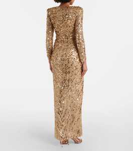 Vestido de Noche Largo con Estampado Floral Antiestático, Silueta en Línea A, con Mangas Largas para Eventos - Product Image 6