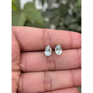 925 Silver Natural Aquamarine <b>Stud</b> <b>Earrings</b> Pear Cut Diamond Water Drop Shape Garnet Rose Gold Plating 14K/18K Gold Main Trendy - Product Image 1
