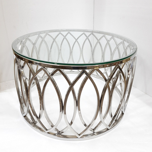 Table basse extensible en acier inoxydable avec plateau en verre transparent, de forme circulaire, fabriquée avec des matériaux de haute qualité - Product Image 1