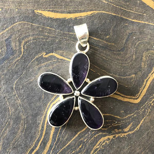 Multi <b>Amethyst</b> Bohemian Chunky Flower Pendant Crafted 925 Sterling Silver Unisex Lightweight & Comfort for Daily Wear Jewelry - Product Image 1