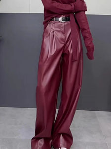 Fabricant OEM personnalisé Pantalons longs en cuir décontractés droits à taille haute à devant plat pour femmes, style streetwear d'hiver - Product Image 5