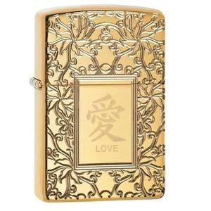 Luxury Gold Metal <b>Refillable</b> Lighter with Love Symbol Engraved Floral Design, Classic Flip Top Lighter for Gift & Collection - Product Image 1