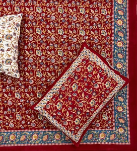 Bloc à main indien imprimé Super doux Premium 100% coton rouge foncé Floral Boho Design haute qualité King Size ensemble de literie - Product Image 4