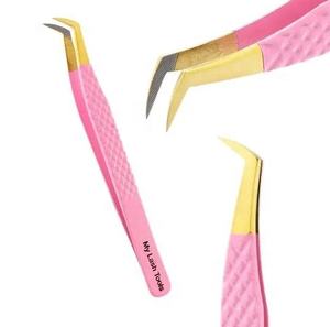 Pinces à épiler professionnelles en acier inoxydable de qualité supérieure, en forme de L, 3D, avec pointe en fibre pour extensions de cils, logo personnalisé - Product Image 1