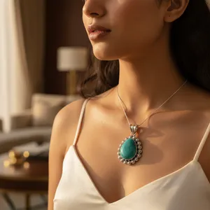Pendentif vintage en argent 925 avec turquoise et perles d'eau douce, serti clos, charme solitaire, unisexe, pour usage quotidien - Product Image 3